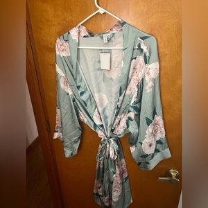 David’s Bridal silky robe. Perfect for “getting ready.”